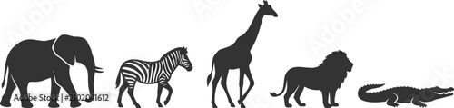Canvas Print Collection of wild animal silhouettes in a row for wildlife design projects