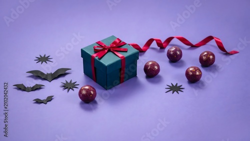 Halloween gift box with chocolate truffles and decorations