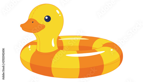 Quadro su tela Yellow and orange striped rubber duck floatie for swimming with inflatable