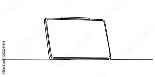 Schilderij op canvas Continuous single line drawing of a digital tablet with a stylus pen