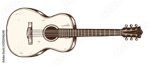 Foto Guitar illustration with brown lines on white background  acoustic music instrum
