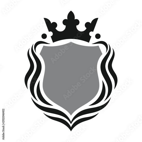 Photography Grey shield with crown icon symbol logo crest heraldry emblem