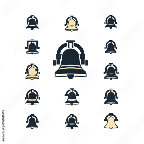Фотография Collection of vintage bell icons in flat design style.