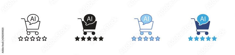 Fototapeta premium AI Shopping Cart Icon, Smart E-commerce Symbol, Five Star Rating, Online Retail Vector Icon