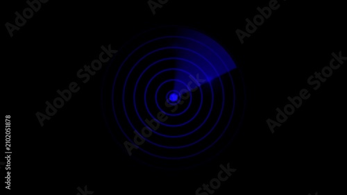 Blue digital radar scanner animation with rotating sweep and target detection sonar interface