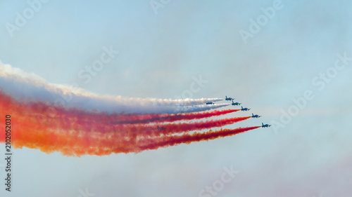 Bild auf Leinwand Aerobatic team Frecce Tricolori of the Italian Air Force, National Aerobatic Team