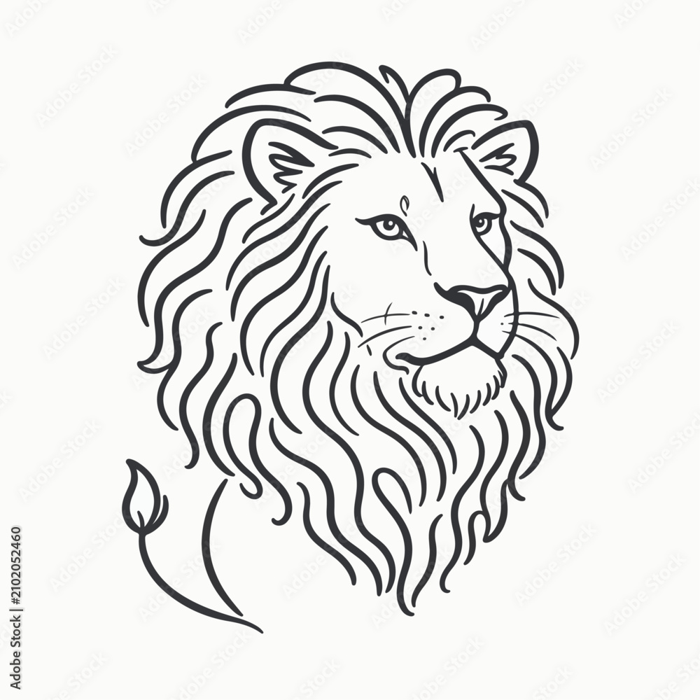 Obraz premium Stylized lion head illustration minimalist line art design for branding and logos majestic animal portrait isolated on white background