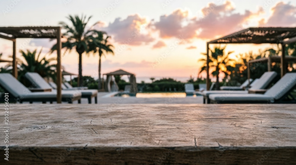Fototapeta premium Luxury Poolside Lounge at Sunset for Travel Marketing