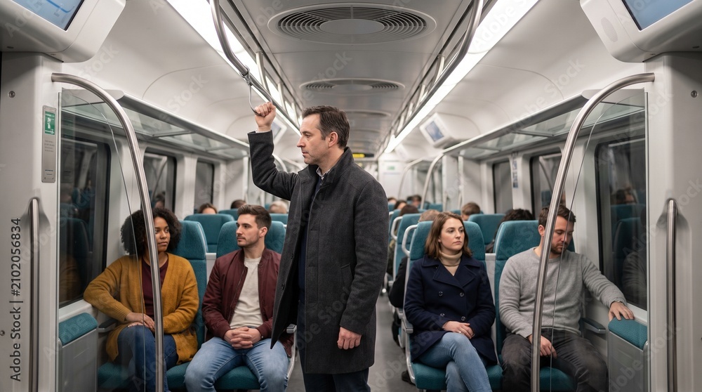 Naklejka premium Rail Airflow Study With Epidemiologist and Everyday Passengers