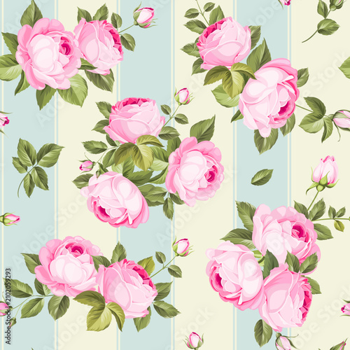 Pink rose seamless pattern. Elegant vintage background. 