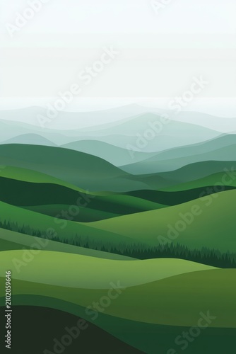 Rolling green hills under a hazy sky landscape nature
