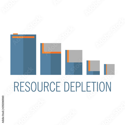 Obraz na płótnie Resource depletion concept with decreasing blue bars and grey blocks representin