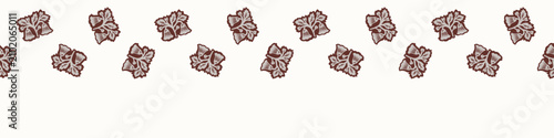 Hand drawn folk art floral seamless border pattern. Flat isolated all over design vector banner illustration. Botanical scandi summer fall nature ornament edge style. Quirky flower texture edge repeat