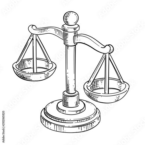 Foto scales of justice vector line art hand drawn illustration
