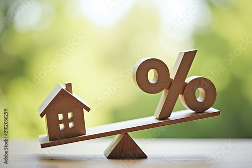Visualizing the Relationship Between Interest Rates and Property Values: Percentage Symbol and House Model on a Seesaw