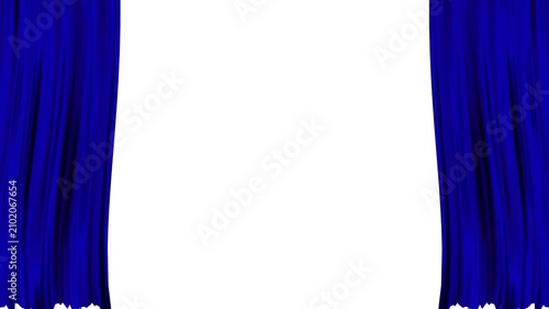legant realistic blue velvet curtain transition layout with clean minimalist design aesthetic, abstract motion graphic of realistic fabric opening animation on green background. 4k video