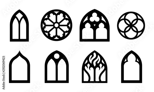 Foto Gothic Window Vector Icons, Architectural Elements, Ornate Designs, Medieval Bui