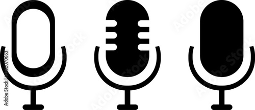 Schilderij op canvas Microphone icon set featuring outline, classic and solid styles in clean vector design