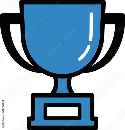 Blue Trophy Cup Award Icon Vector Illustration for Sports Competition and Business Achievement Success Concept, Minimalist Flat Design Graphic Element
