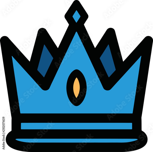 Royal Blue Crown Vector Illustration with Golden Gem, Flat Design Icon for King or Queen Authority, Luxury Success Symbol for Graphic Design Projects and Web Interface