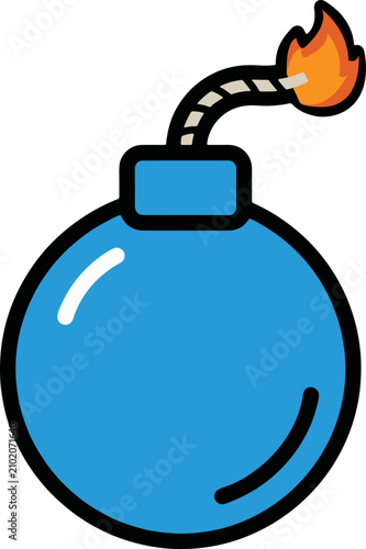 Blue Cartoon Bomb Illustration with Lit Fuse and Burning Flame, Flat Vector Graphic Design for Games, Apps, and Danger Warning Concepts, Scalable SVG Clipart