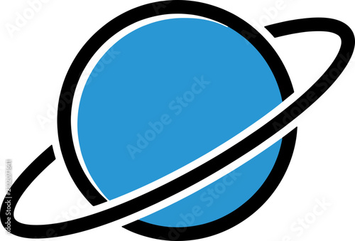 Minimalist Blue Planet with Ring Illustration, Flat Vector Icon of Saturn or Uranus for Science, Education, and Space Exploration Graphic Design Projects