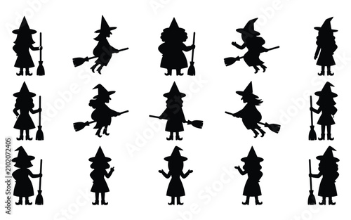 Black silhouette witch collection for halloween designs