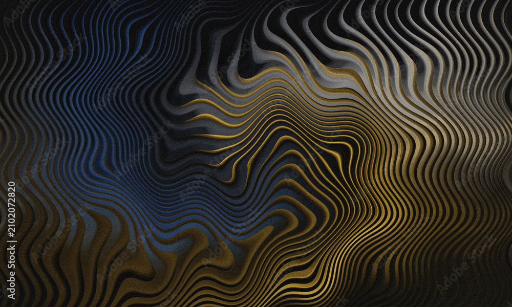 Fototapeta premium Abstract Wavy Textured Lines Background featuring Gold, Blue, and Gray Tones.