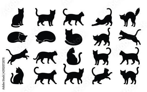 Black cat silhouettes collection diverse poses and styles