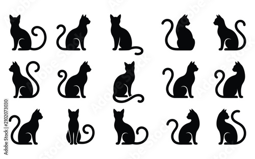 Black cat silhouettes collection diverse poses and styles