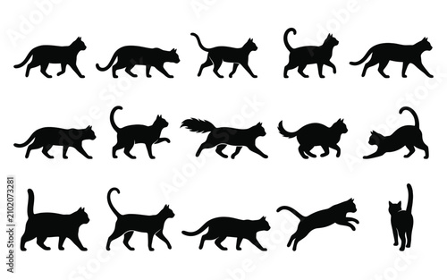 Cat silhouettes collection diverse poses for graphic design and illustration
