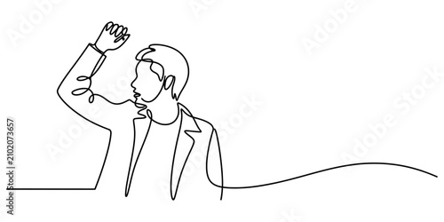 Cuadro en lienzo Continuous single line drawing of a man looking away with his hand near his face