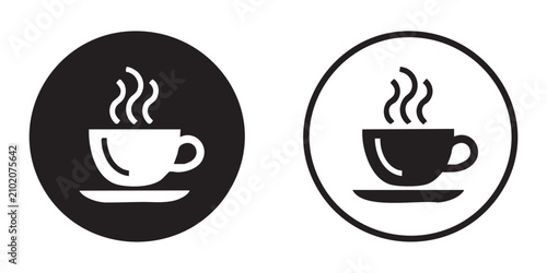 Schilderij op canvas Round coffee cup signs in black and white styles for signage and button design on grid background