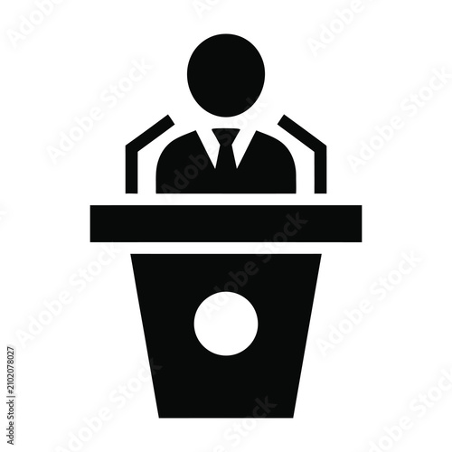 Фотография Businessman speaking at podium desk in black silhouette vector graphic