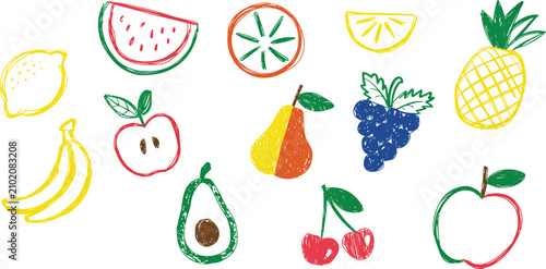 Tableau sur toile Set of colorful hand drawn variety fruit vector illustration