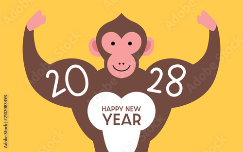 Canvas Print Funny New Year monkey card vector illustration
