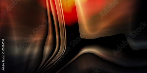 Konstfotografi Abstract fiery red and orange curves with soft light, dark fluid background