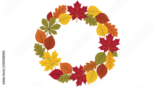 Autumn leaves wreath frame. Fall foliage circle border with colorful seasonal maple leaves.
