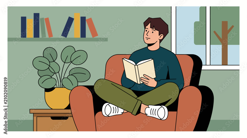 Fototapeta premium A man sitting on a couch reading a book.