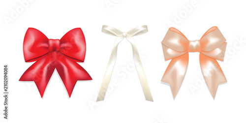 Realistic Satin Silk Bows Collection Isolated Clipart Set