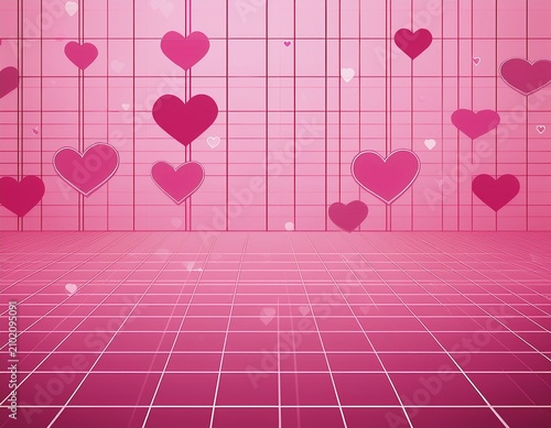 pink grid background with hearts