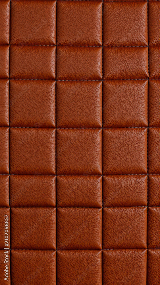 Obraz premium The surface texture of artificial leather is brown, stitched in the form of diamonds, squares, rectangles. Quilted eco-leather.