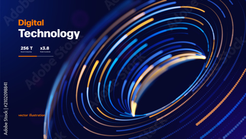 Cuadro en lienzo Digital Technology Futuristic Neon Background With Abstract Torus Geometric Shape Vibrant Data Streams And Modern Tech Style
