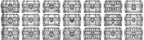 Tableau sur toile Collection of Vintage Wooden Treasure Chests Illustration