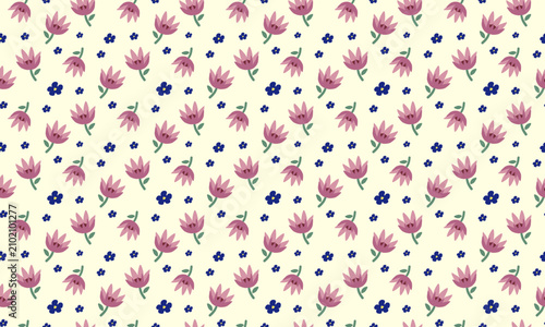 Cute Handdrawn Pink Tulip Floral Seamless Vector Pattern Illustration