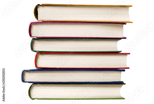 Konstfotografi Stack of Six Colorful Hardcover Books Showing White Pages