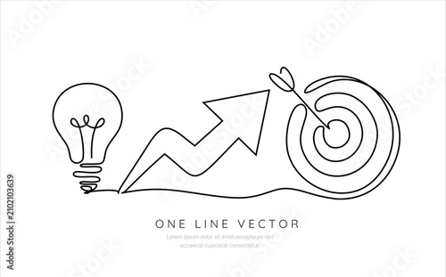 Continuous one line drawing of light bulb and growing bar chart representing business growth and success Vector illustration. Hand drawn one line vector. Editable stroke