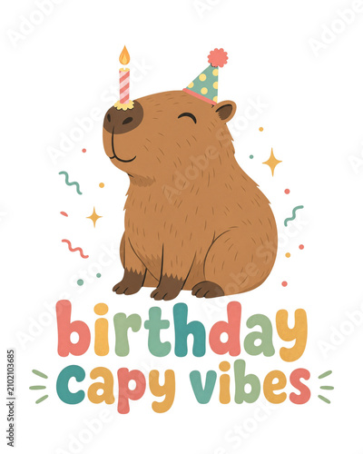 Cute Birthday Capybara Illustration