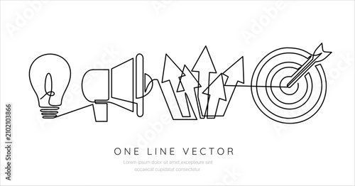 Continuous one line drawing of business strategy idea time management and goal concept. Vector illustration. Hand drawn one line vector. Editable stroke