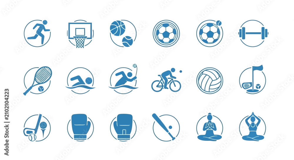 Fototapeta premium A collection of blue circular icons representing various athletic activities
